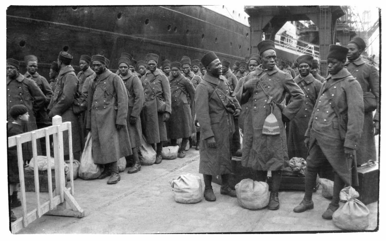 Senegalese soldiers in front of ship - Lutetia?