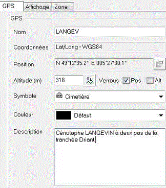 Coordonnées GPS du cénotaphe LANGEVIN situé en dessous de la tranchées DRIANT