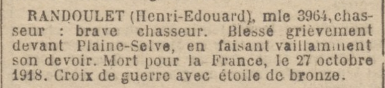 JO 2 Juin 1921 Randoulet