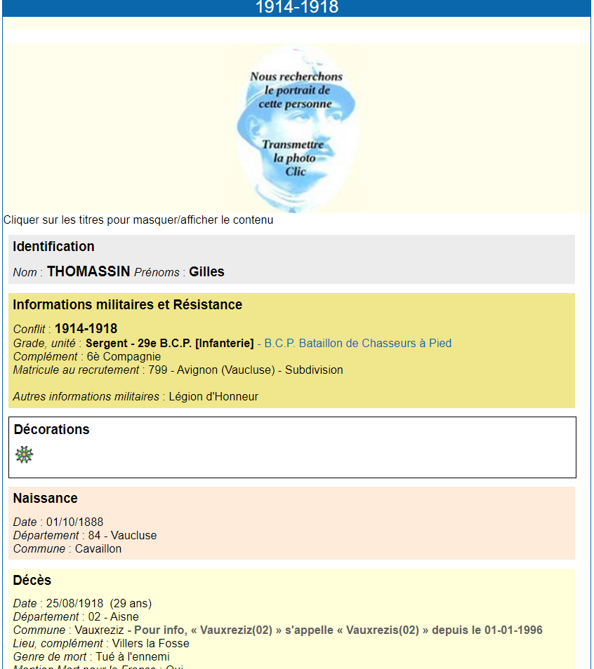 MemorialWeb Thomassin