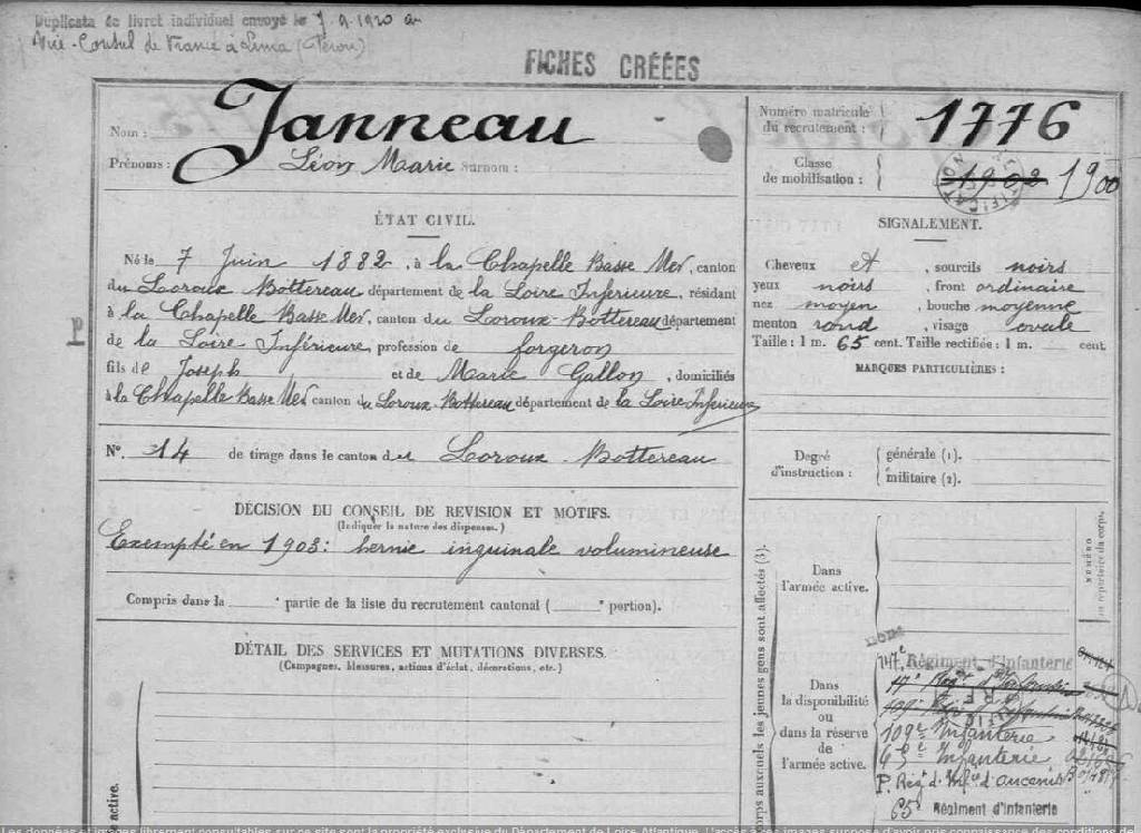 Leon-Marie Jeanneau Matricule Militaire 1902.jpg
