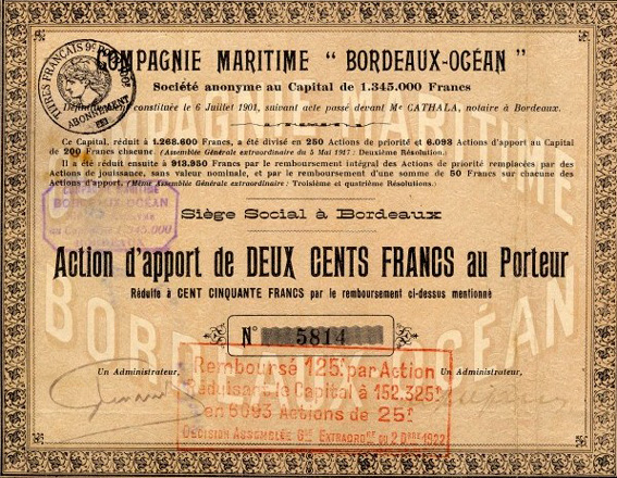 Compagnie maritime Bordeaux-Océan - Action au porteur -  .jpg