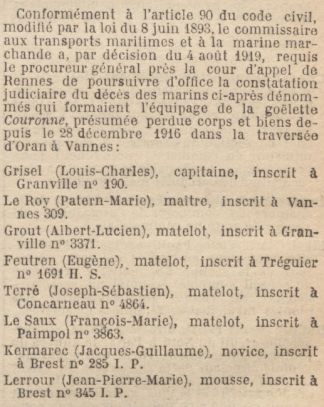 COURONNE - Disparus  - J.O. 9-VIII-1919 - .jpg