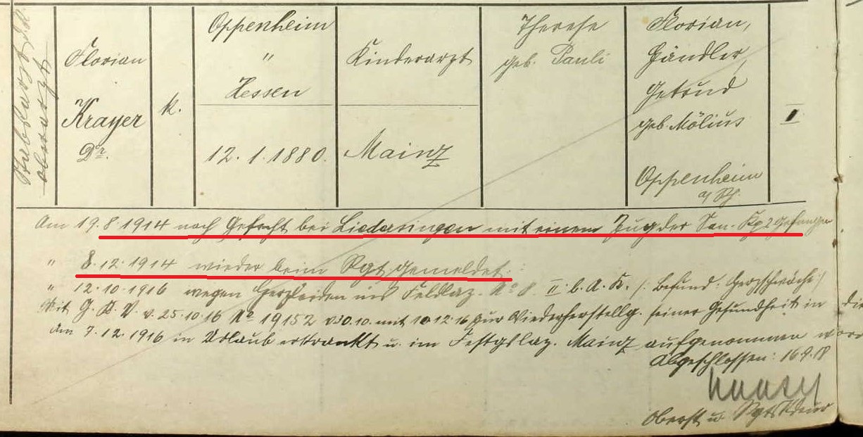 Doktor Florian Krayer, Oberarzt kgl. bayr. RIR 5