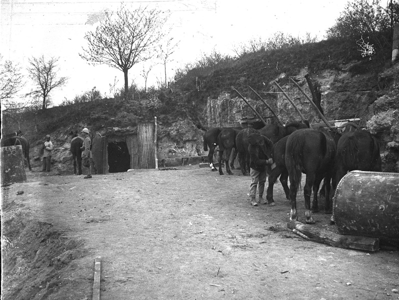 19a Entrée abris dans carrière avec chevaux fin 1915.jpg