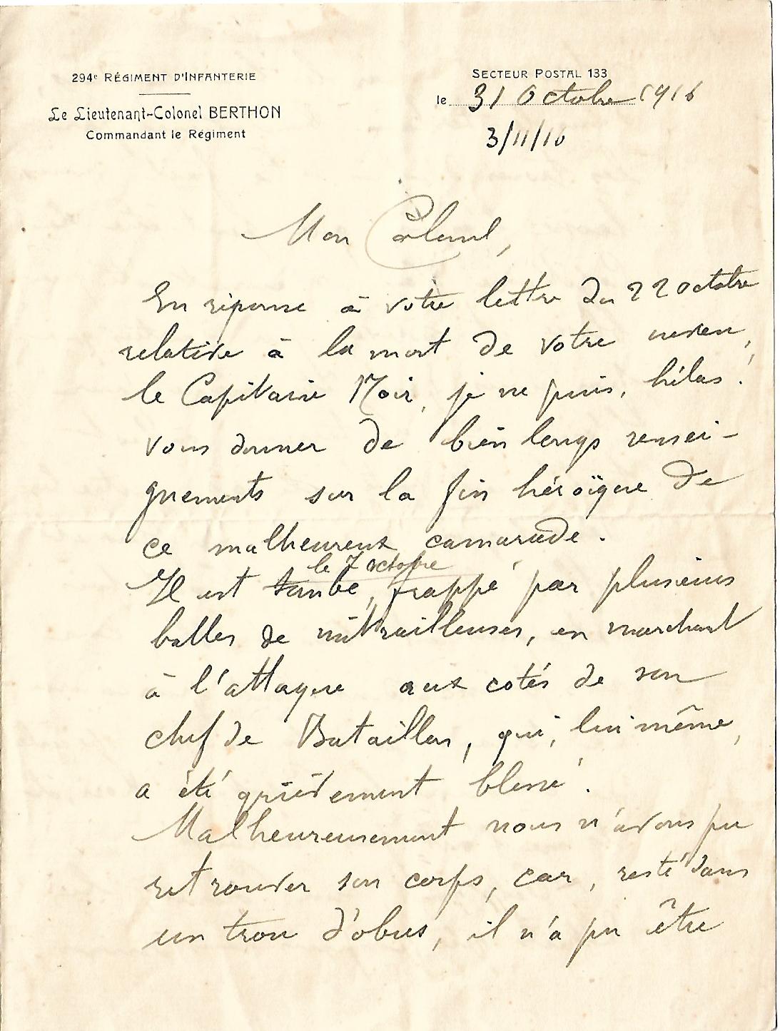 9 Lettre 31 octobre 1916  Colonel Berthon 1.jpg