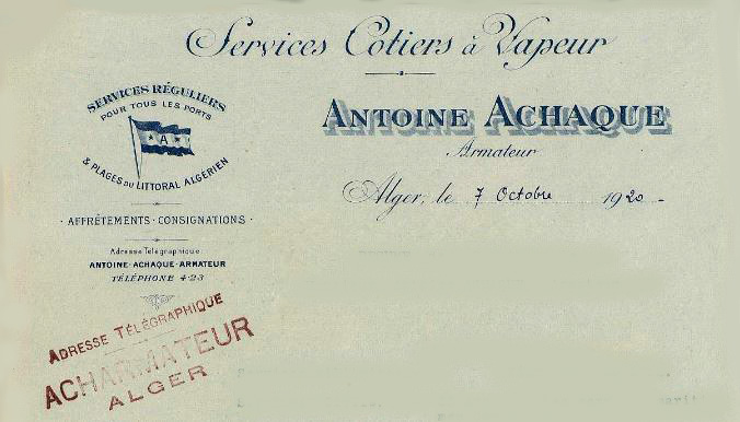 Services côtiers à vapeur (Antoine Achache) - Papier à entête -  1920 - .JPG