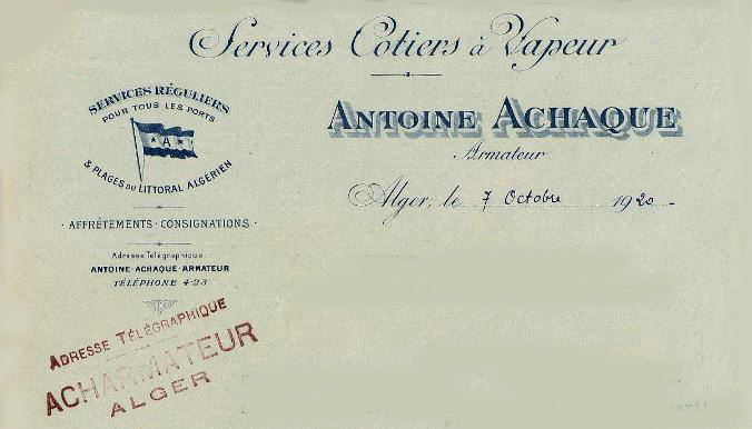 Services côtiers à vapeur (Antoine Achache) - Papier à entête -  1920 - .JPG