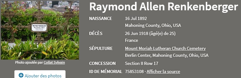 RENKENBERGER Raymond Allen Pvt 332nd Ambulance Co 308th Sanitary Train 83rd Div 1960734 DCD 26-06-18 accident de train cim 326 ROMILLY SUR SEINE croix 45 vers les USA (3).jpg