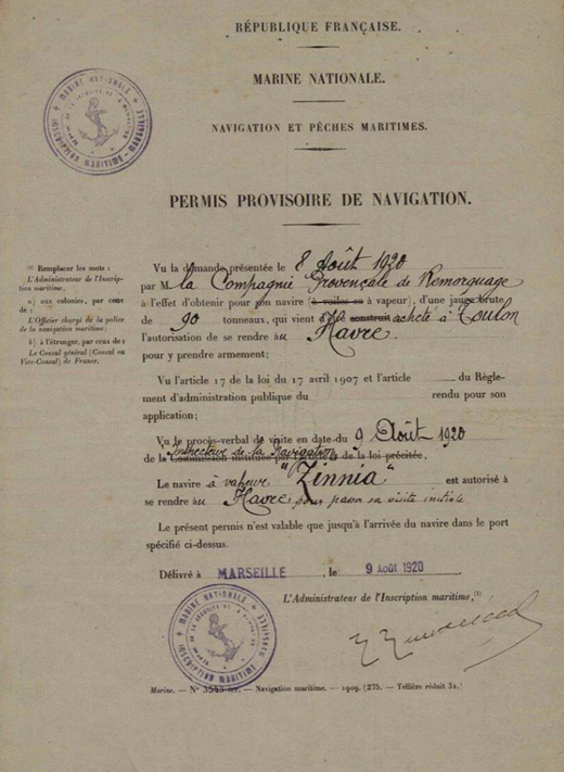 ZINNIA – Permis provisoire de navigation – .JPG