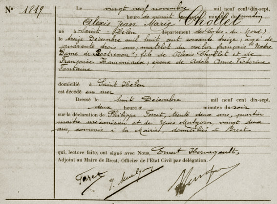 Brest - Décès 1917 - acte n° 1.819 - .JPG