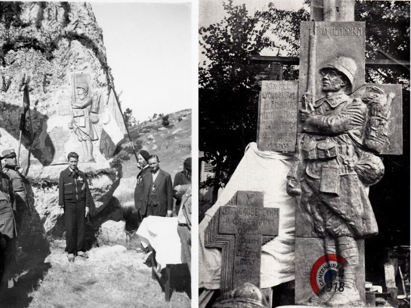 stèle au DOBRO POLJE réalisée par Marcel CANGUILHEM, dit Cel le Gaucher. Natif de Mont- de- Marsan, ce poilu perdit son bras droit dans la bataille du Dobro Polje (Macédoine) lors de l’offensive du 15 Septembre 1918.