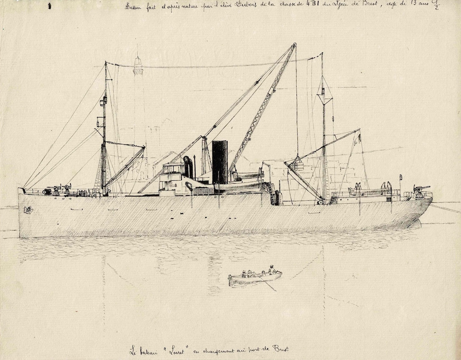 Transport côtier Le Loiret dessin de Paul DUBOIS élève de 13 ans fait en 1912 au Lycée de Brest.jpg