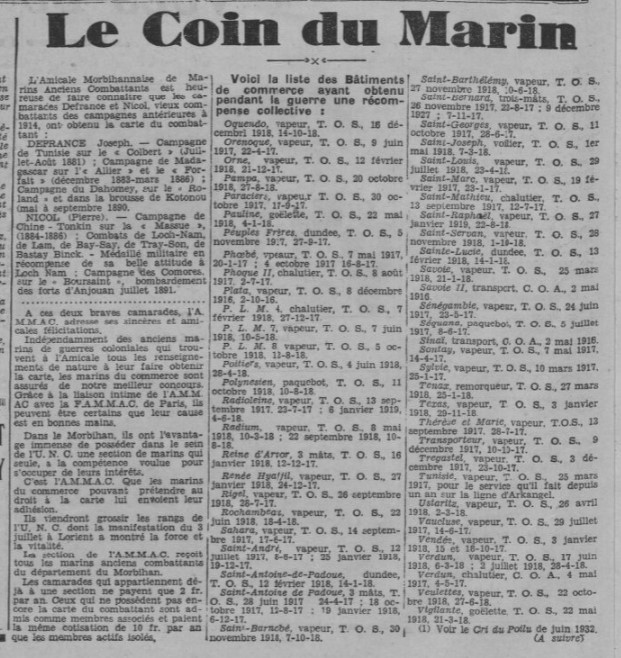 Récompenses Marine Marchande