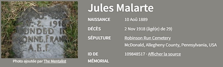 MALATRE Jules ou MALARTRE Jean (français) Pvt Co K 319th Inf 80th Div 2663903 DCD 02-11-18 KIA cim 1048 CHARPENTRY croix 17 le 23-04-19 cim 1232 ROMAGNE croix 203 McDonald en Pennsylvanie pas sur FaG (6A).jpg