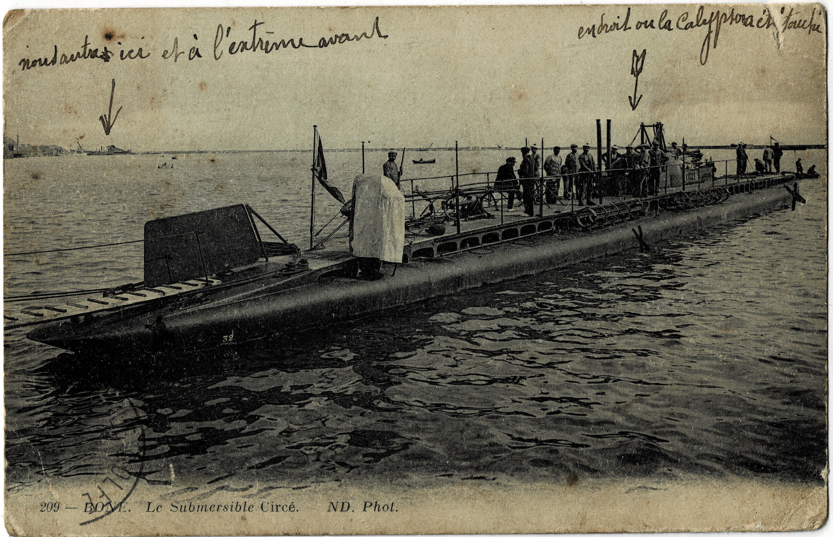 Verso carte postale d'Antoine Vitipon racontant l'accident entre la Cirsé et la Calypso