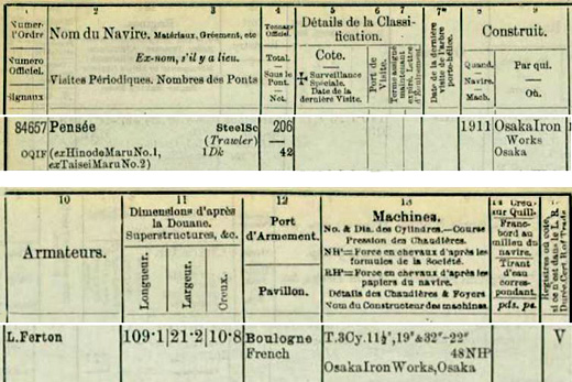 L.R.S. 1922-1923 - Sailling Vessels - Lettre P. - n° 84.657 - .JPG