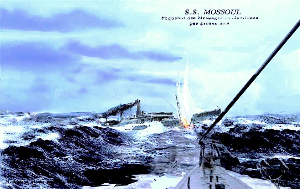 le torpillage du S.S. MOSSOUL par grosse mer au large de Pantelleria le 21 nov. 1917.jpg