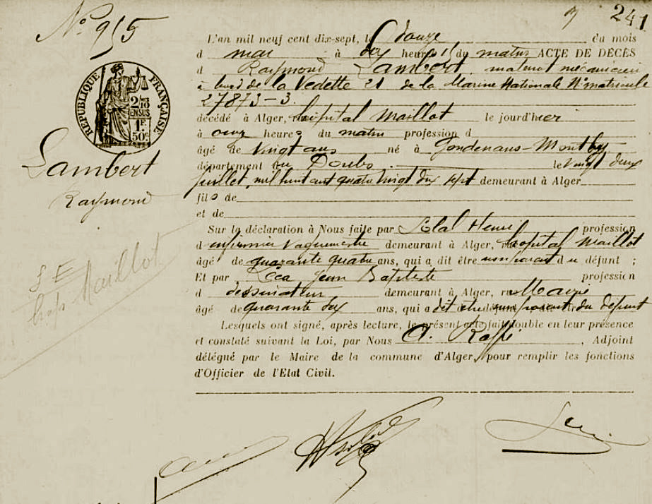 LAMBERT (R.) - Acte de décès - .JPG