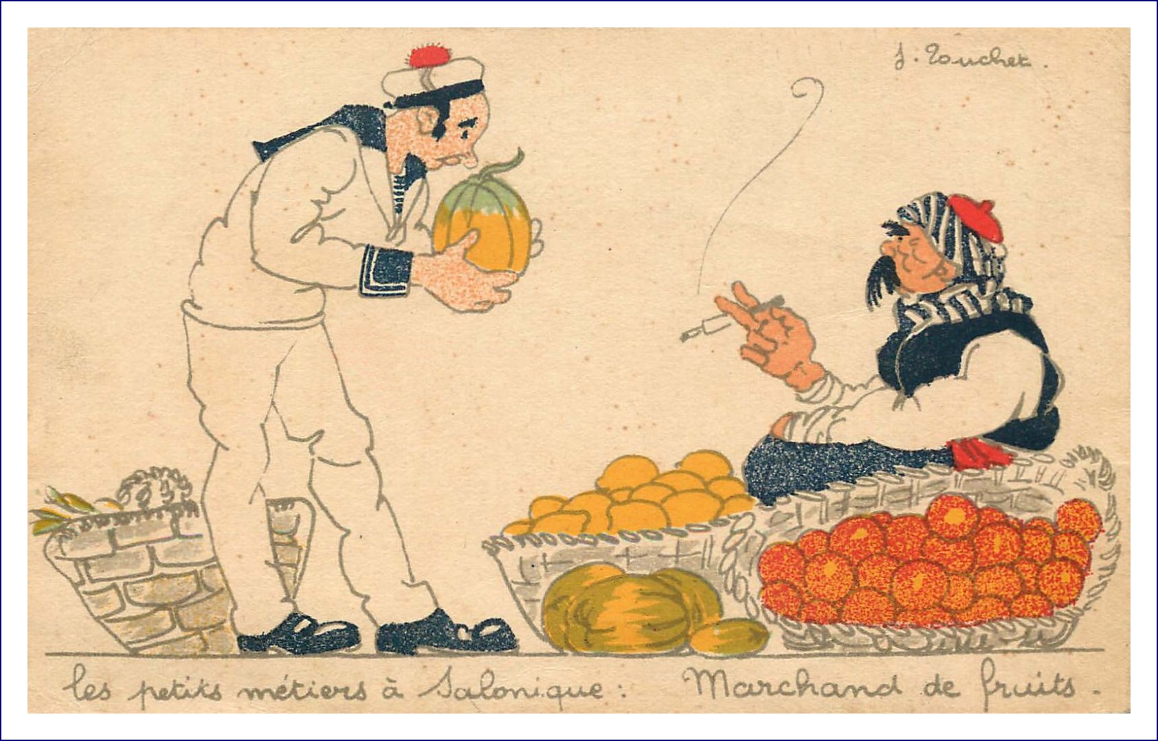 Marin et marchand de fruits à Salonique.jpg