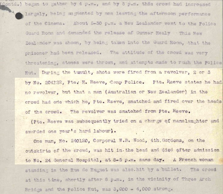 Archives du camp d'Étaples, The National Archives, Royaume-Uni. <br />Traduction du document ci-dessus.