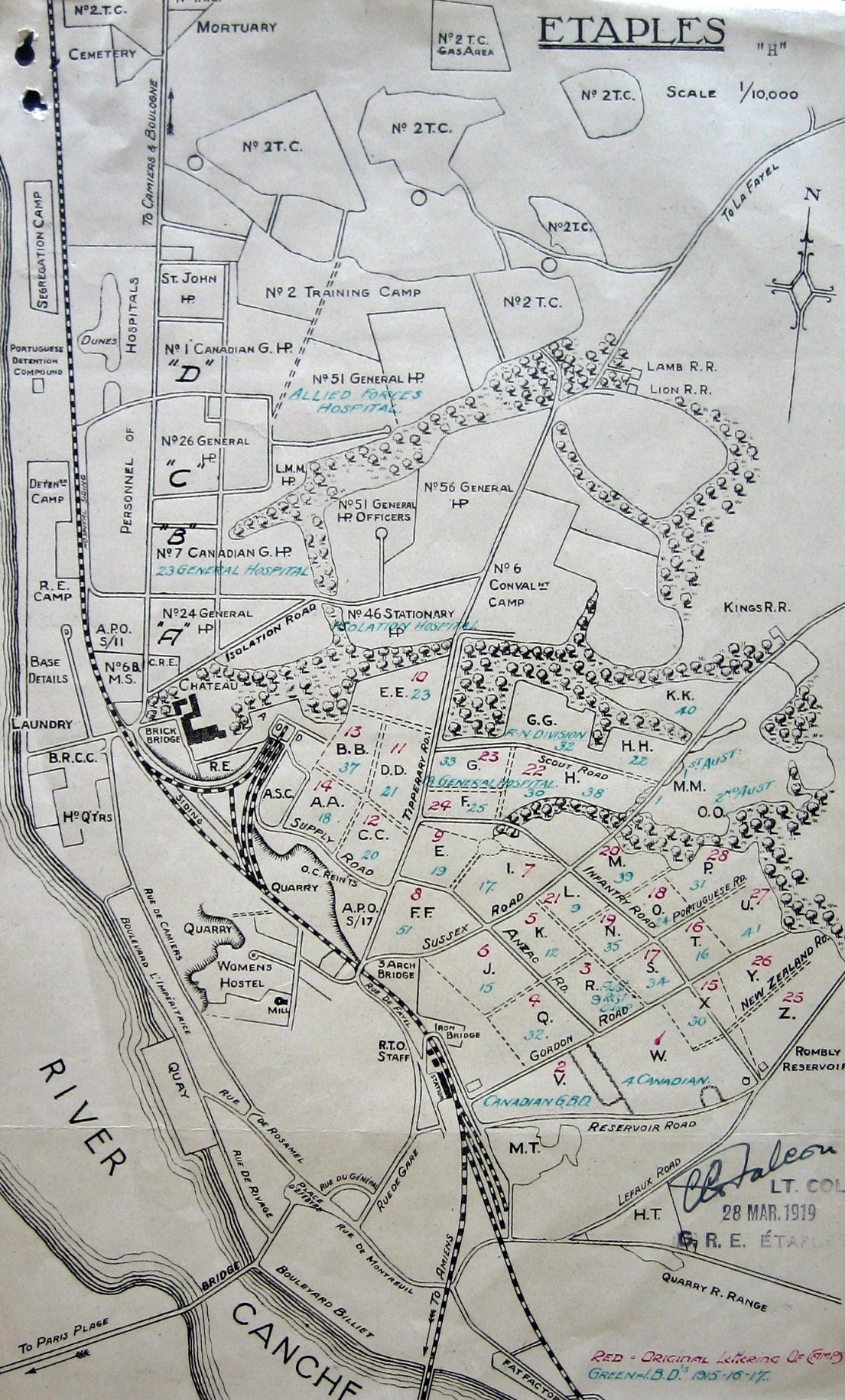 Plan du camp d'Étaples pendant la Grande Guerre.