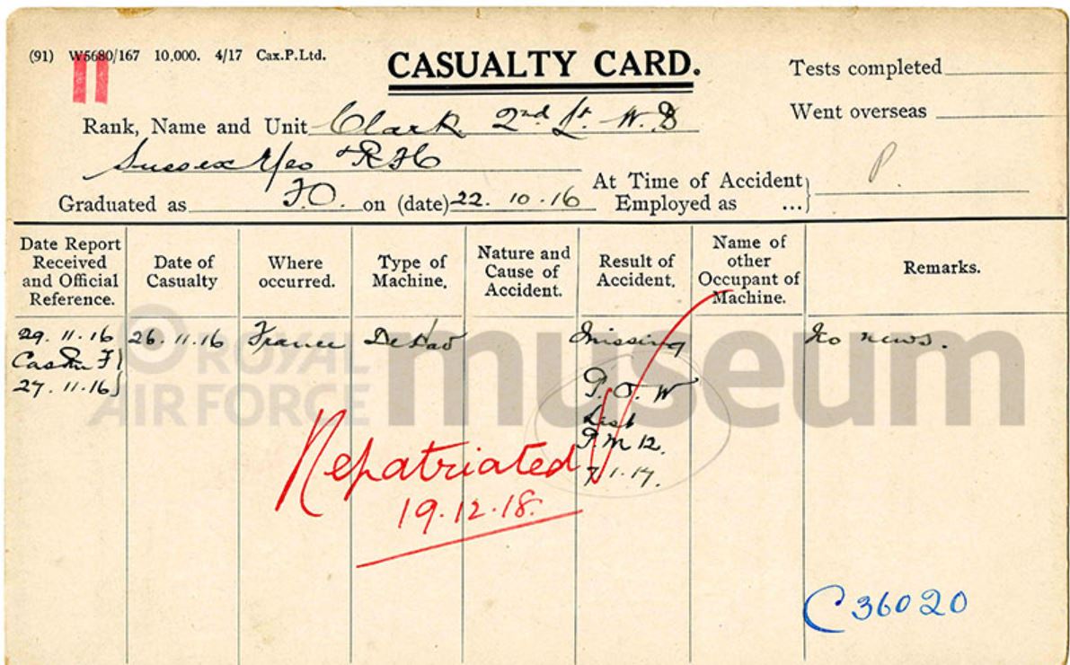 Casualty card William Bertrand CLARK.JPG