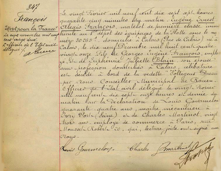 FRANÇOIS (E.-E.-A.) – Acte de décès – .JPG