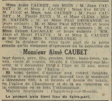 CAUBET_Aime_avis_deces_LEstRepublicain_3dec1925.JPG
