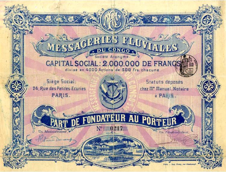 Messageries fluviales du Congo - Part de fondateur - .JPG