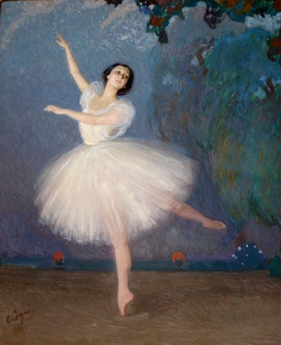 Portrait de Tamara Karsavina dans le ballet Les Sylphes, 1915. huile sur toile Musée du théâtre de St. Petersburg.jpg