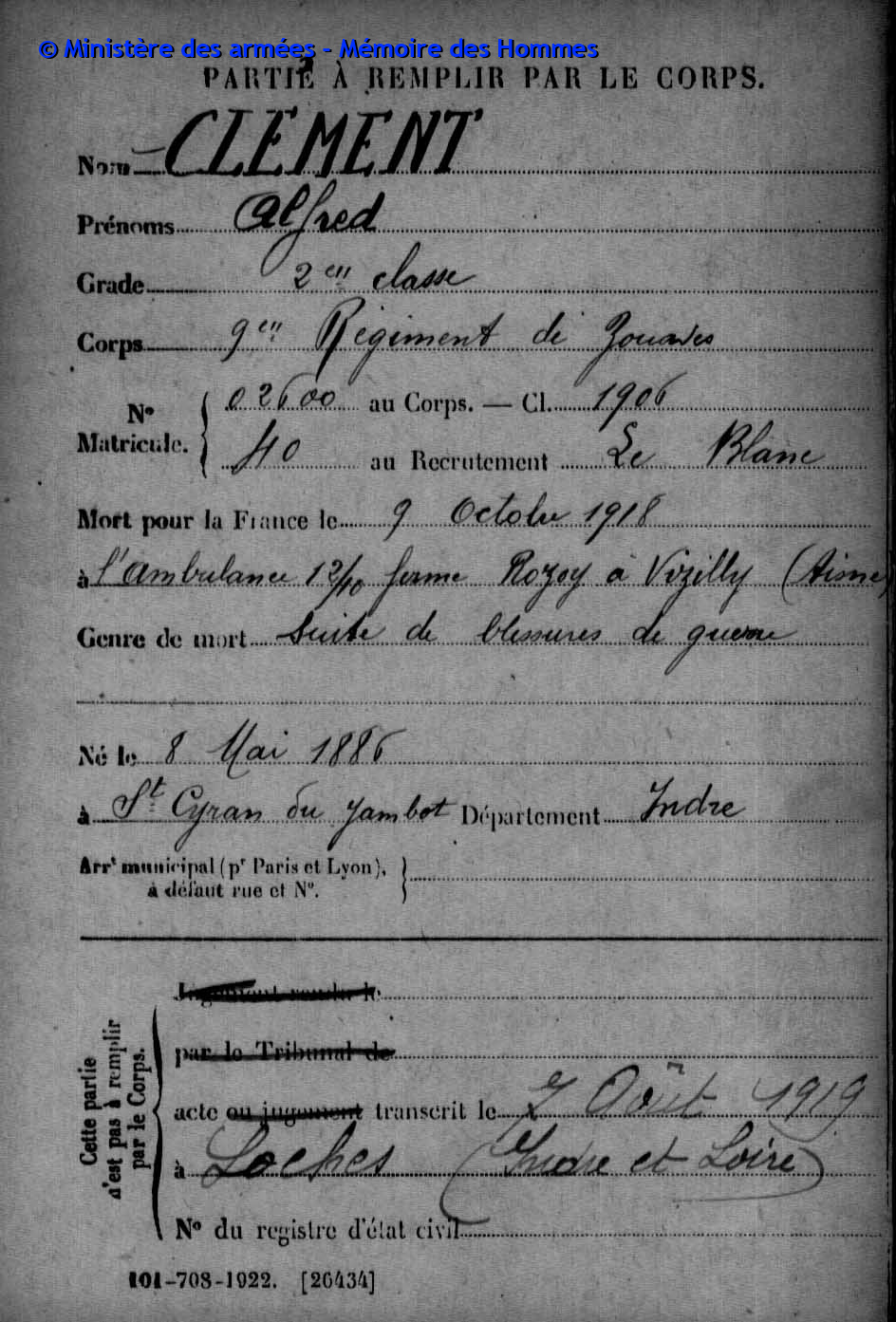 19181009 Clément Alfred décès Vézilly ferme Rozay.JPG