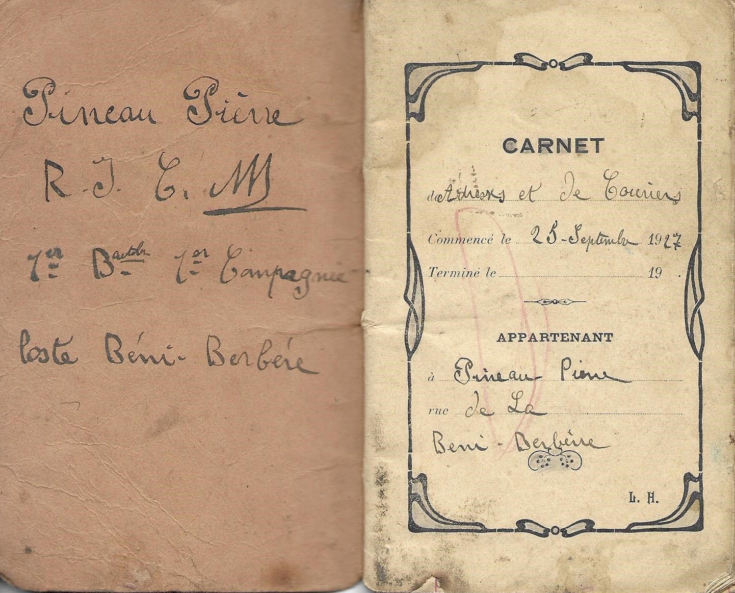 armée 1926 Pineau Pierre carnet adresses Maroc 01.jpg