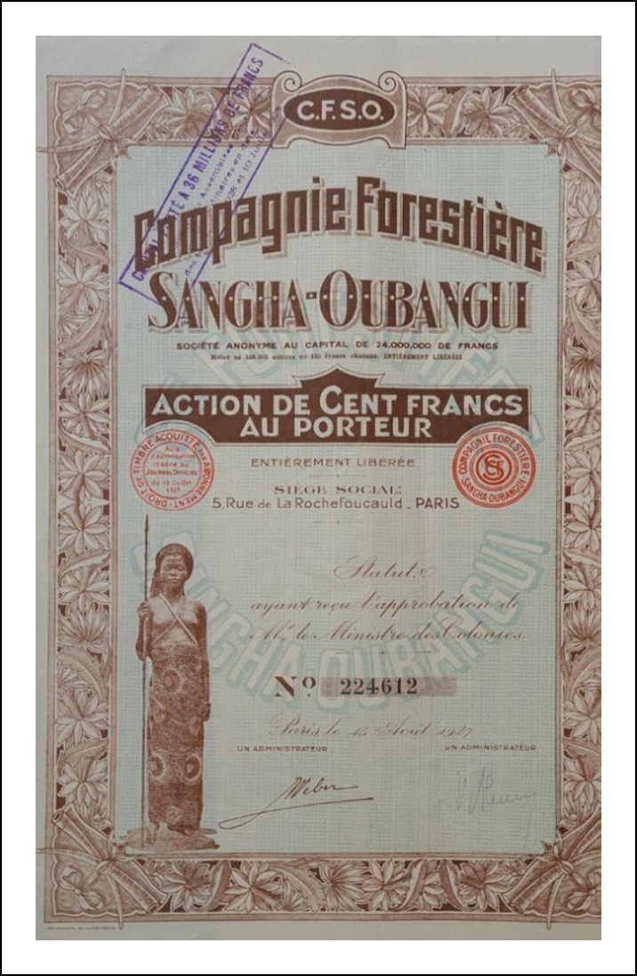 Compagnie Forestière Sangha Oubangui - Action de 100 francs.jpg
