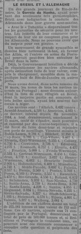 Navires allemands internés Brésil L'Echo d'Alger 1916-03-27.jpg
