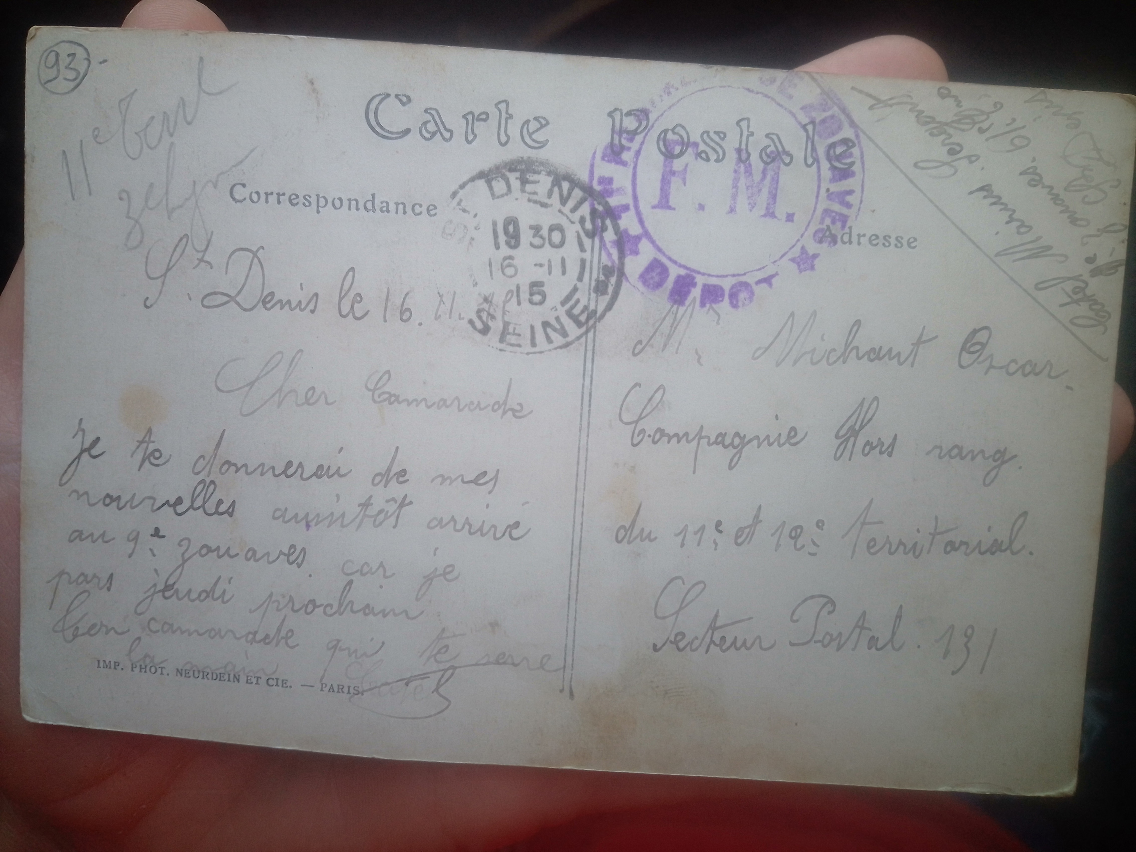 CPA de Saint-Denis - 16/11/1915 - Catel-Michaut