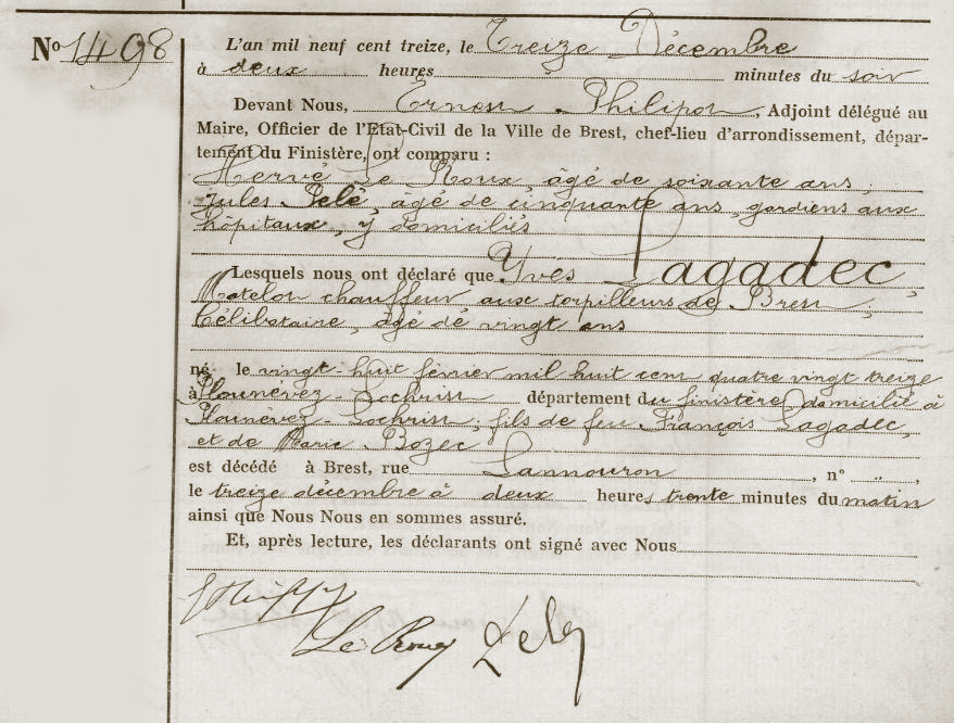 LAGADEC (Y.) - Acte de décès -  .jpg