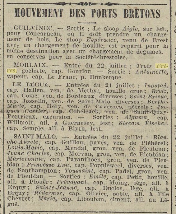 TROIS FRERES La Dépêche de Brest 1913-07-23.jpg