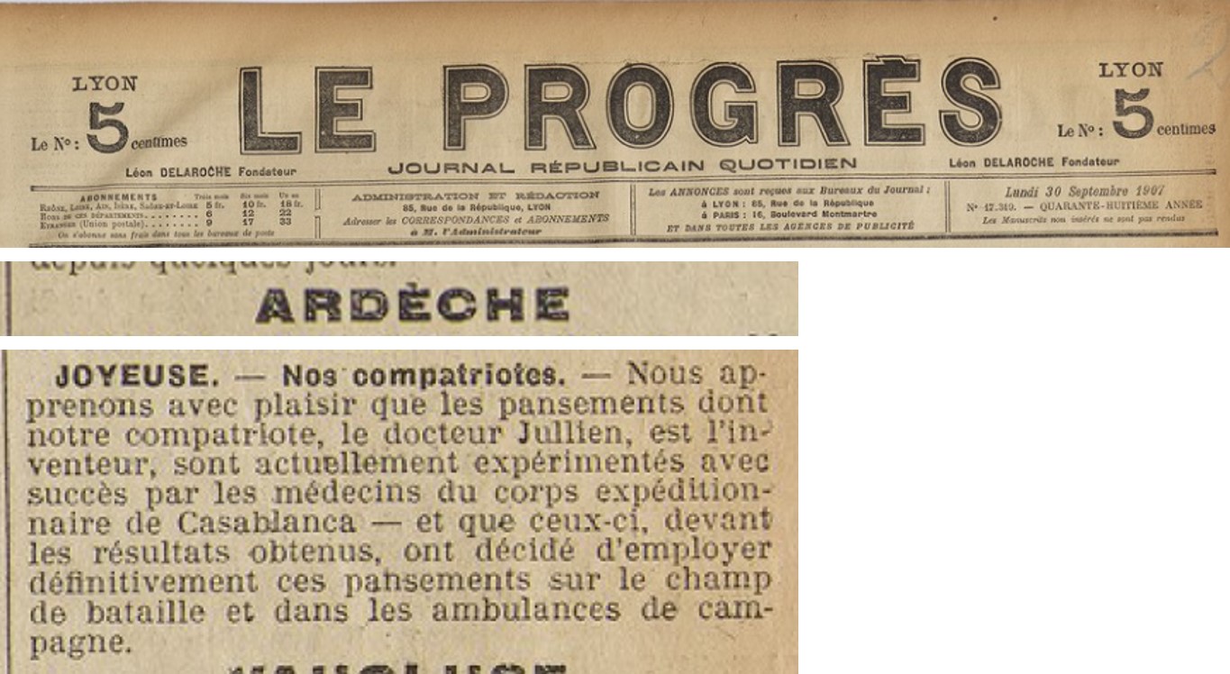 Utilisation pansements de campagne (Le Progrès 30 sept. 1907).jpg