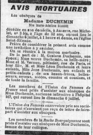 BARBE_epouse_DUCHEMIN_avis_deces_LeBourguignon_5juil1919_ArchAuxerre.JPG