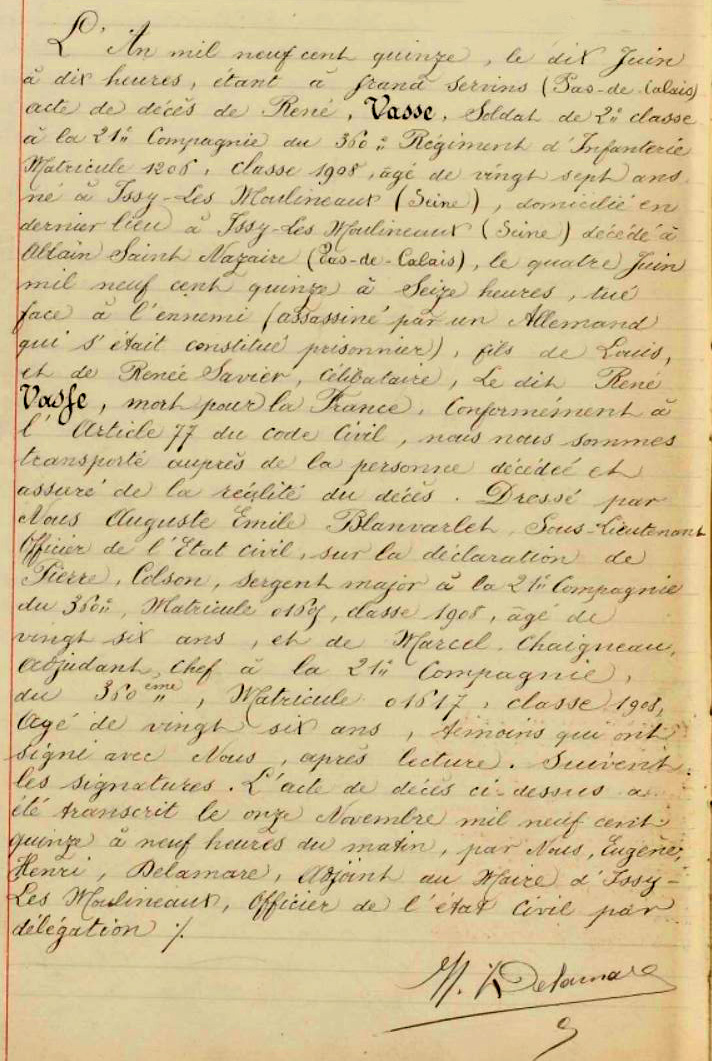 VASSE (R.-L.) - Acte de décès - .JPG
