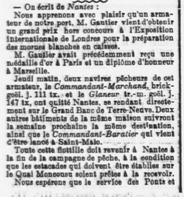 Armateur : M. Gautier