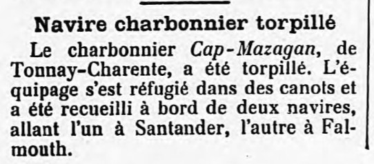 CAP MAZAGAN Le Courrier de la Rochelle 1916-10-07.jpg