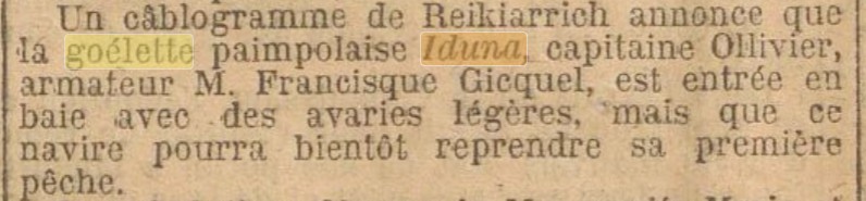 IDUNA - Capitaine Ollivier - Armateur Francisque Gicquel - Paimpol