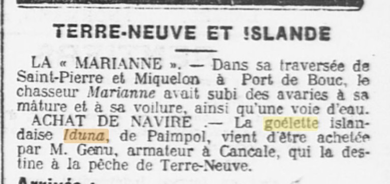 IDUNA - Armateur Francisque Gicquel - Paimpol