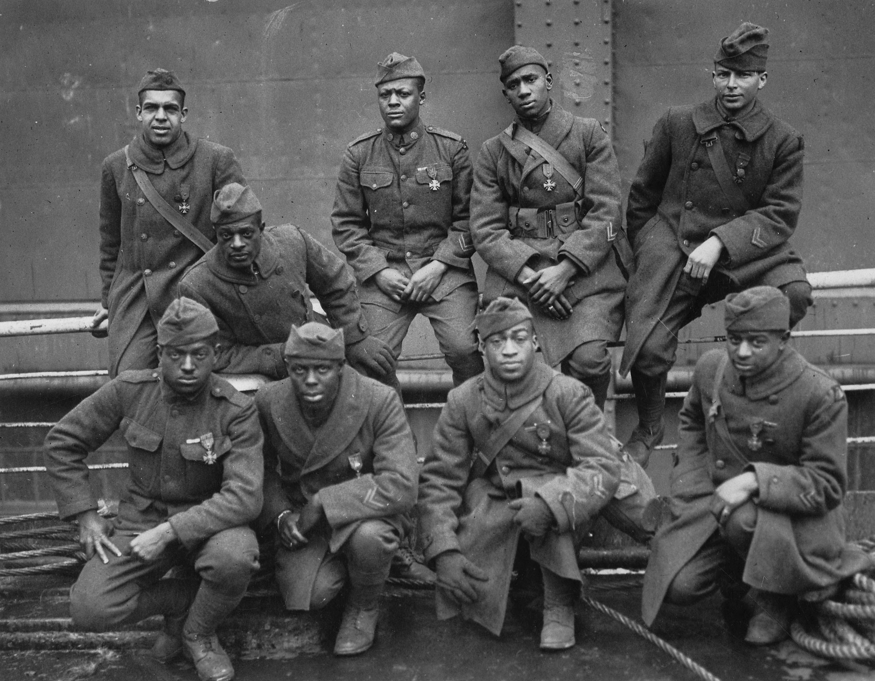 &quot;Some of the colored men of the 369th who won the Croix de Guerre for gallantry in action.&quot; 1919. Source Wikicommons.