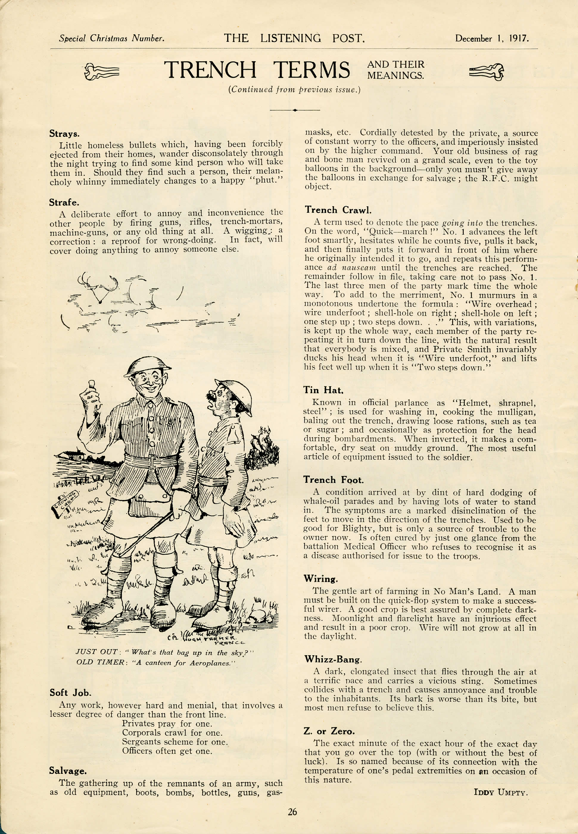 Trench slang, The Listening Post, 1er décembre 1917. Source document : Musée canadien de la guerre.