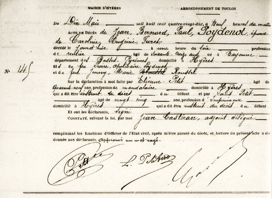 POYDENOT (J.-B.-P.) – Acte de décès – .JPG