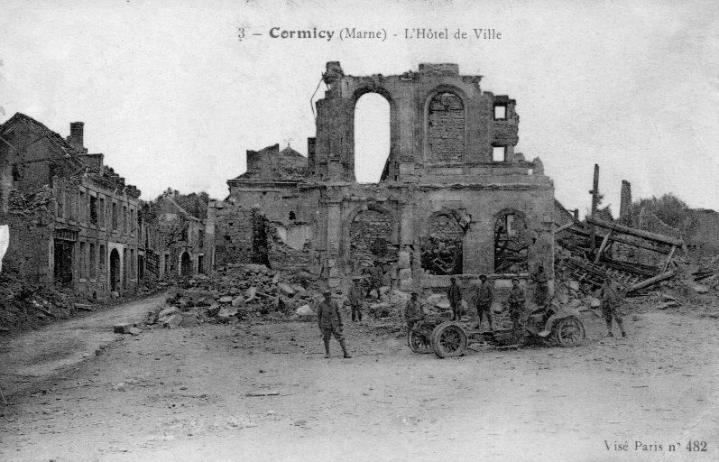 ww1 cormicy france blown up car. hotel de Ville jpg.jpg