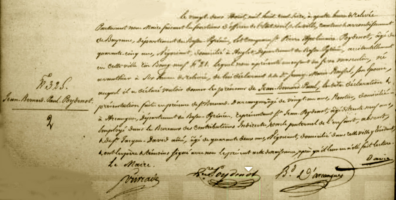 POYDENOT (J.-B.-P.) – Acte de naissance – .JPG